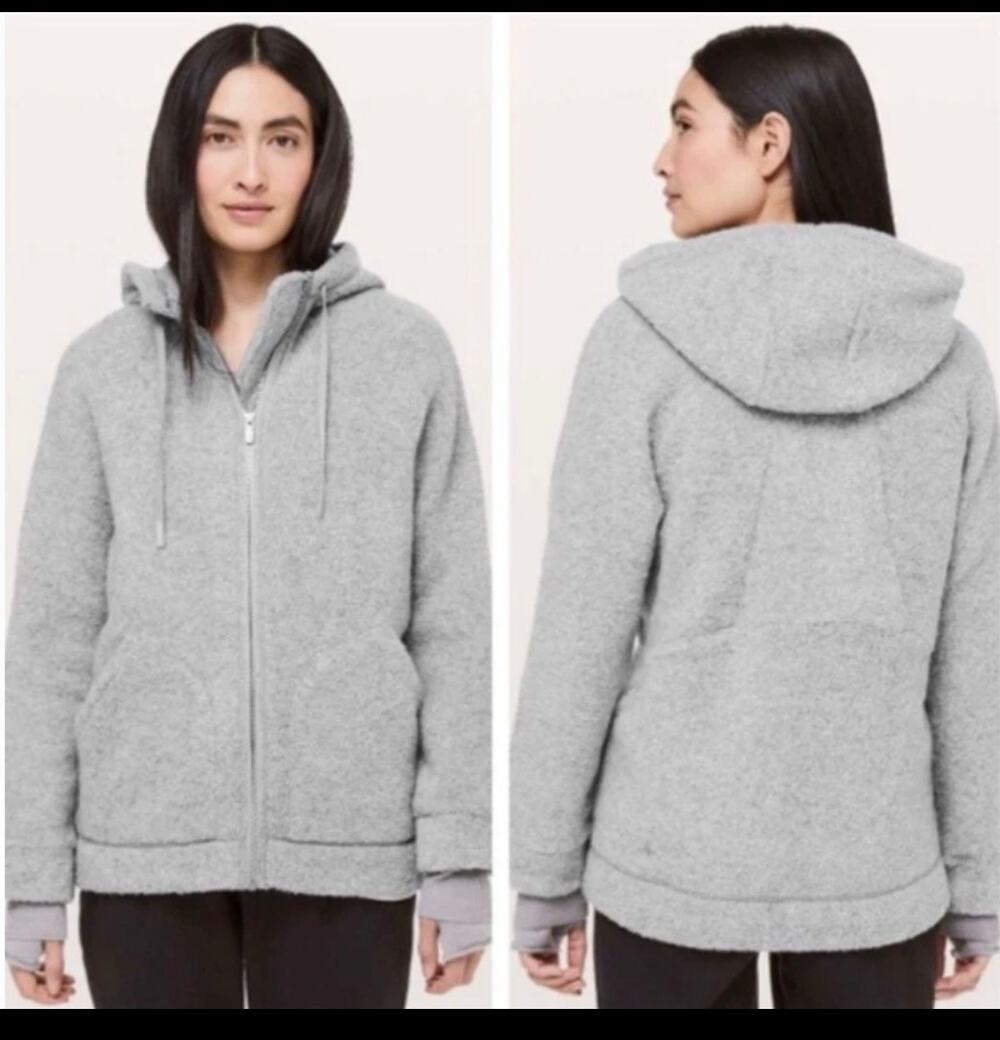 Lululemon So Sherpa Hooded Jacket Silver Spoon Wool Blend Boucle Gray